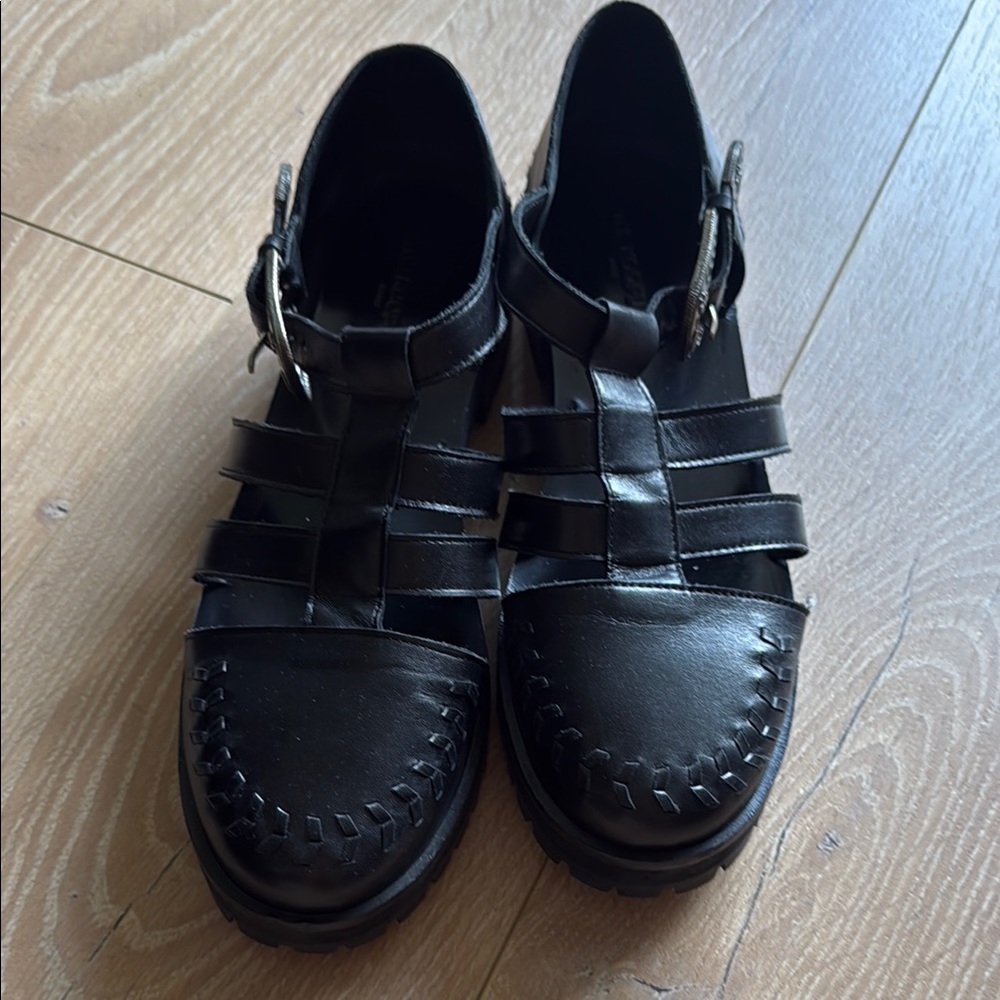 The kooples WESTERN FLAT BLACK SANDALS IN SMOOTH LEATHER